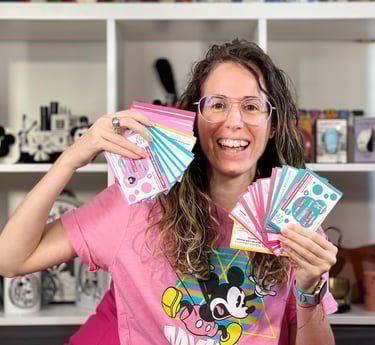 A Spanish tutor holding flashcards