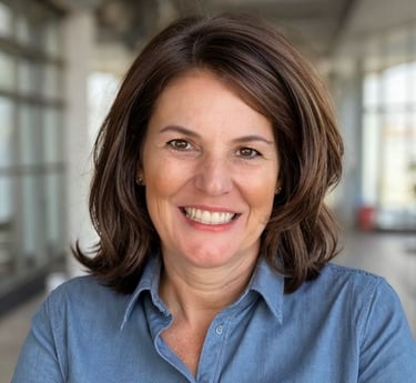a woman with a blue shirt and a blue shirt