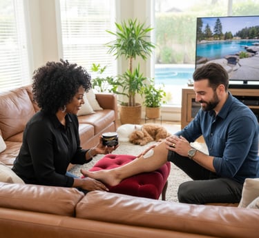 an interracial couple at home using back2naturalness tallow cream