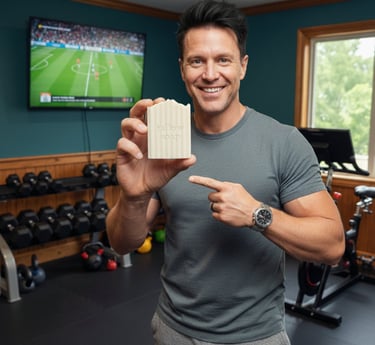 a man holding a small bar of soap in his hand