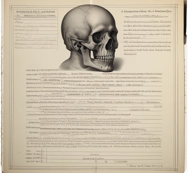 A person is seated in a dark room with one bright light shining on their face. Another individual, likely a medical professional, is examining the seated person's eye using an ophthalmoscope. Medical equipment, including a slit lamp, is visible in the background.