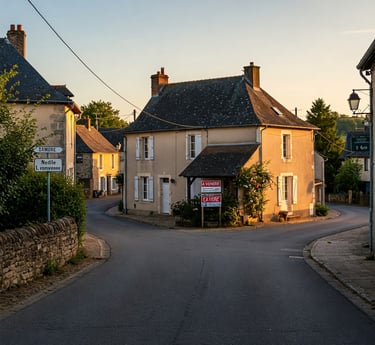 une maison située à un coin de rue avec panneau à vendre