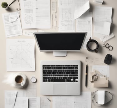 A diverse team collaborating over charts and laptops in a bright office space.