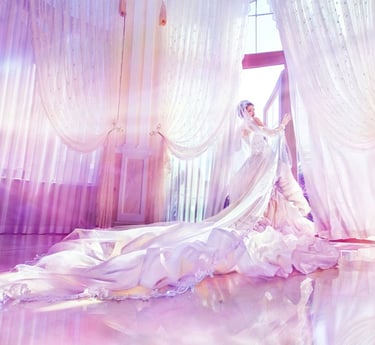 a woman in a wedding dress with a cross on the Koh Samui