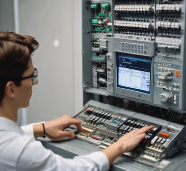 A mechanical laboratory setup featuring a robotic arm and several mechanical components, including precision instruments and metallic structures. The setup appears to be for industrial automation or testing purposes, with a clean and organized environment.