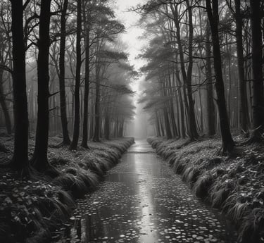 A close-up black-and-white photo showing intricate textures of tree bark illuminated by soft natural light.