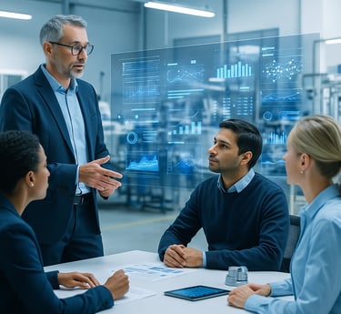 a man in a suit and tie is standing in front of a group of people
