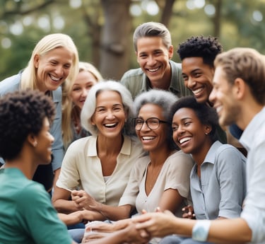 A diverse group of people of all ages socializing