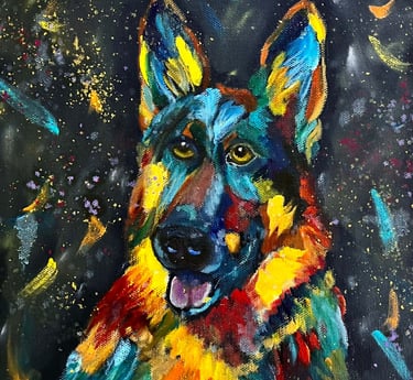 “Meister” a dog is shown in this painting