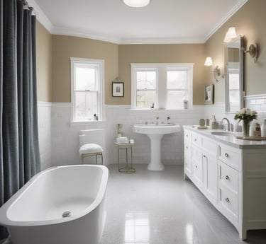A person wearing a mask is standing in an indoor setting holding a mop. The individual appears to be engaged in cleaning activities, accompanied by a cleaning cart filled with supplies. Caution signs are visible, indicating a wet floor. The environment is spacious and tiled, with a partially visible wall in the background.