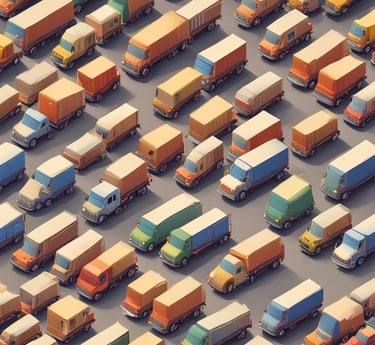 Several large black and yellow logistics trailers are parked in a lot under a clear blue sky. The trailers have bold patterns and the words 'Bros Log' displayed prominently on their sides. A small staircase is next to one of the trailers.