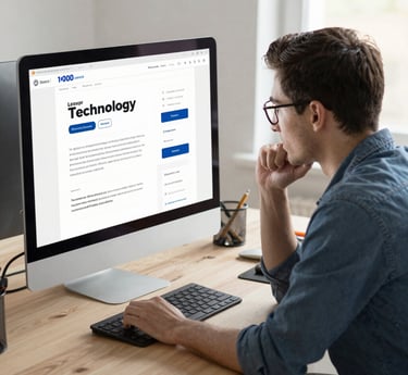 A focused student working on a laptop surrounded by notes and digital marketing books.