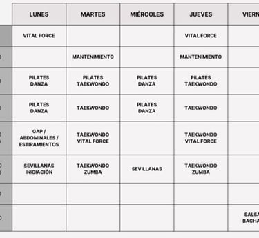 horario clases Gimnasio Olimpo La Bañeza