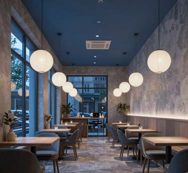 A sleek architectural interior bathed in carefully simulated warm lighting, showcasing detailed lux heatmaps overlayed on the space.