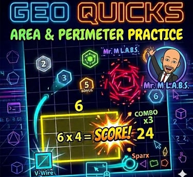 area and perimeter practice for the elementary computer lab.