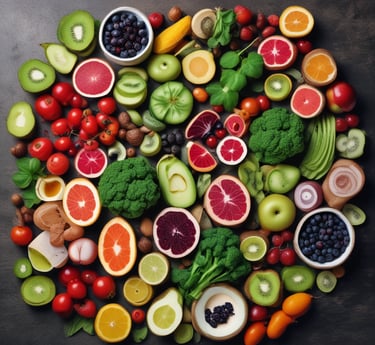 A peaceful scene of natural ingredients and an open Bible on a wooden table.