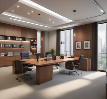 Modern office interior with black and gold accents reflecting professionalism and trust.