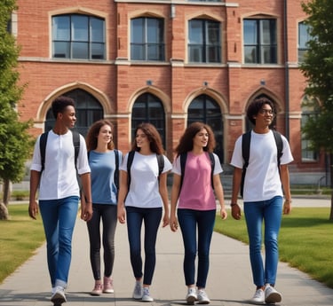 A group of young students happily sharing stories outdoors during a cultural exchange program.