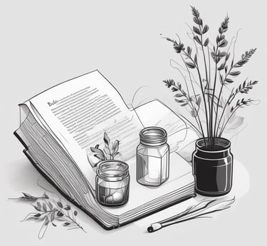 Black-and-white line illustration of Preethi Sukumaran, calm and thoughtful, embodying simplicity and grace.