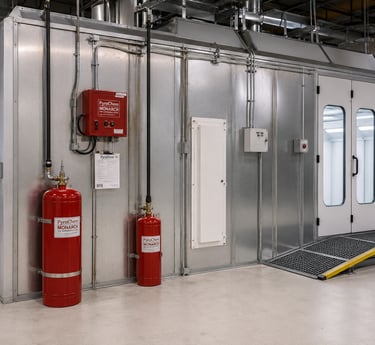 Industrial dry chemical fire suppression system in a large warehouse facility