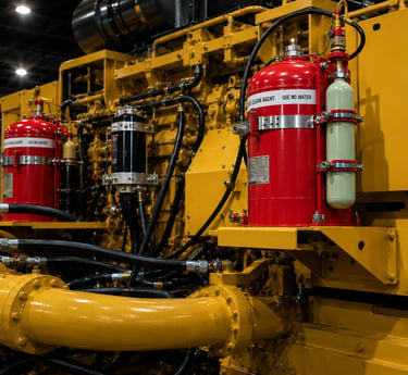 Factory installed fire suppression system on a CAT Power Systems off-road vehicle