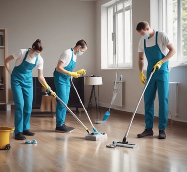 Professional corporate team collaborating in a modern office with green, dark blue, and soft orange accents.