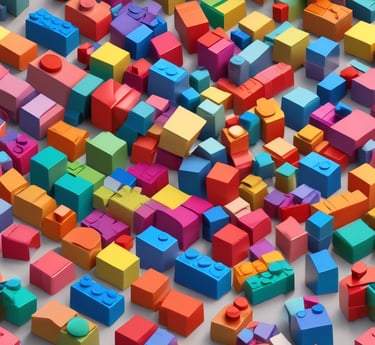 A joyful child building a colorful LEGO® set at home, surrounded by neatly organized bricks.