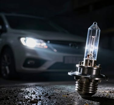 A close-up photo showing a modern car's headlight shining brightly next to a sleek windshield wiper.
