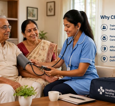 Home healthcare nurse providing care to a patient in Delhi NCR