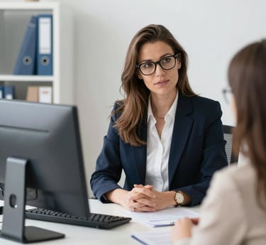 A friendly consultant helping a client with personalized planning in a cozy office setting.