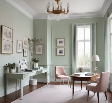 A warm, inviting office space with green and golden accents reflecting the brand colors of Costasol Gestión.