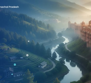 a large building with a river running through it