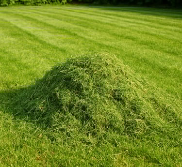 Купчина тревни отпадъци, събрани след косене, подготвени за извозване или компостиране.