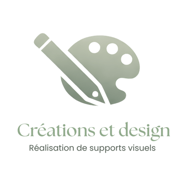 Logo de Créations et design représentant une palette de peinture verte et un stylet pour les service
