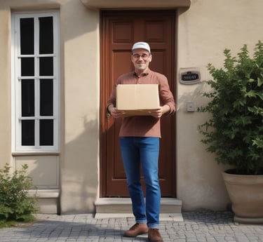 Happy customer receiving a package at a local Narbonne home