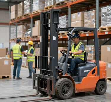 A diverse team of warehouse workers collaborating efficiently in a bright, organized facility.
