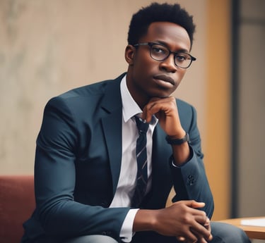 A diverse team collaborating in a modern office with digital devices and African cityscape visible through the window.