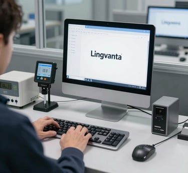 Close-up of a cutting-edge electronic measurement instrument with visible digital displays in a high-tech industrial setting.