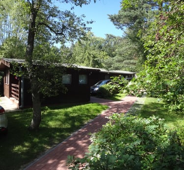 Domek letniskowy w otoczeniu zieleni