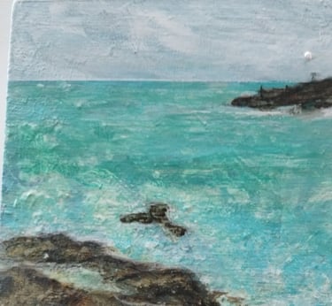 Splash of the Waves at Porthgwidden, 20 x 20 cm, acrylic on wooden box panel, £50