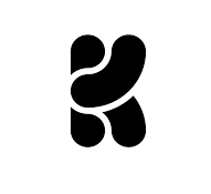 a black and white letter k logo with a black and white background