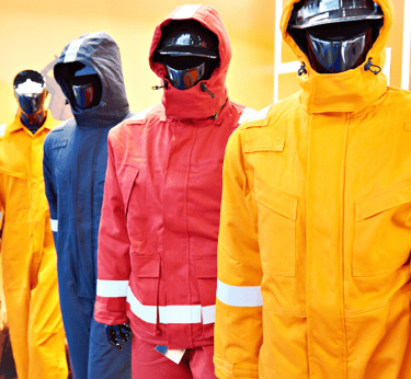 a group of mannequins wearing safety gear