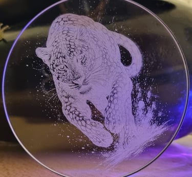 a glass plate with a picture of a leopard