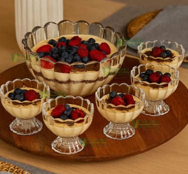 Jogo 7 Peças Wolff Sobremesa 6 Bowls 125ml e 1,1L Mesa Posta Requintada Transparente Luxo Geneva