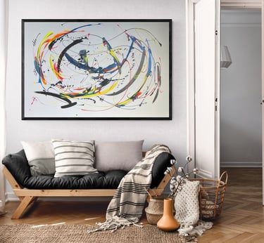 Oeuvre de l'artiste français Tiwan fréquence de l'univers décoration intérieure peinture sur toile acrylique  boutique