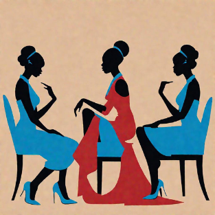 a woman sitting in a chair with two women