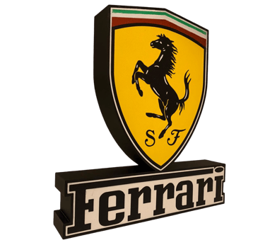 lampada led con logo ferrari, ferrari, stampa 3d