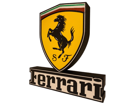 lampada led con logo ferrari, ferrari, stampa 3d