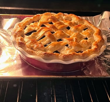 blueberry pie in oven