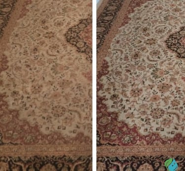 Avant-après nettoyage professionnel de tapis oriental à motifs par NetT à Toulouse